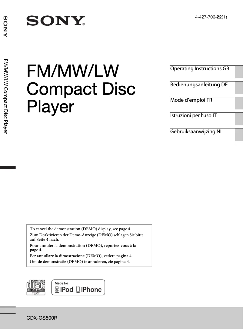 Image de la première page du manuel de l'appareil CDX-GS500R
