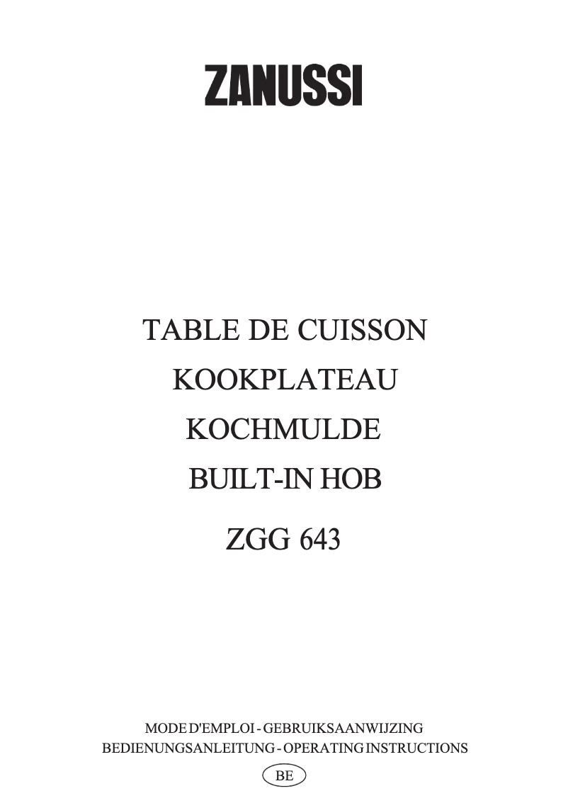 Page 1 de la notice Manuel utilisateur Zanussi ZGG 643 ITNC