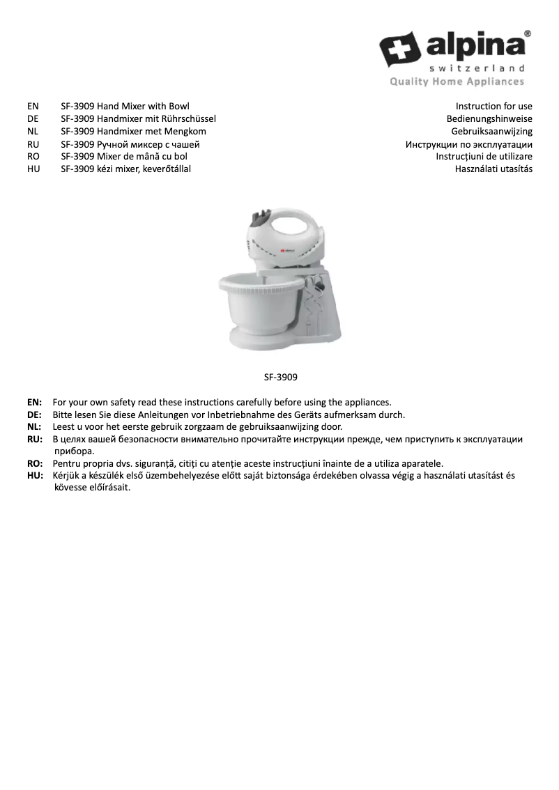 Page 1 de la notice Manuel utilisateur Alpina SF-3909