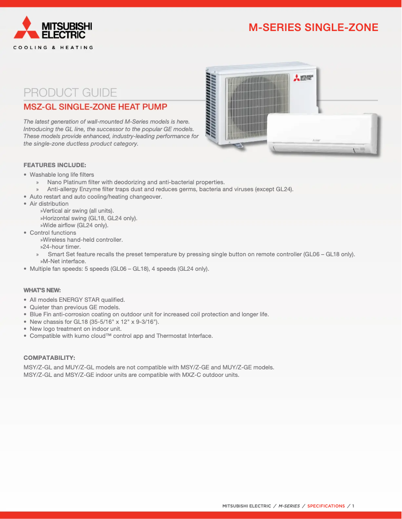 Page 1 de la notice Brochure Mitsubishi MSY-GL12NA-U1