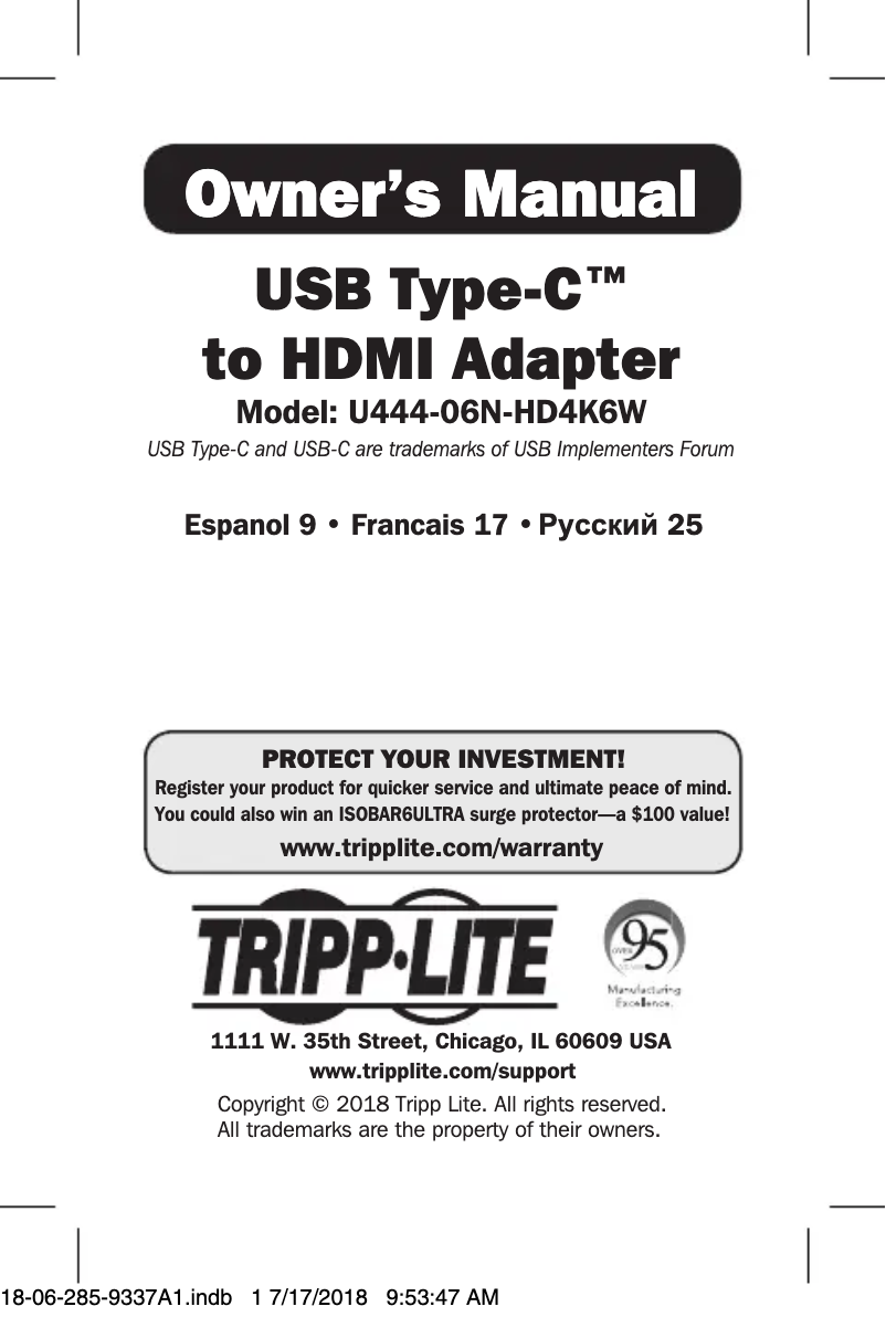 Page 1 de la notice Manuel utilisateur Tripp Lite U444-06N-HD4KRA