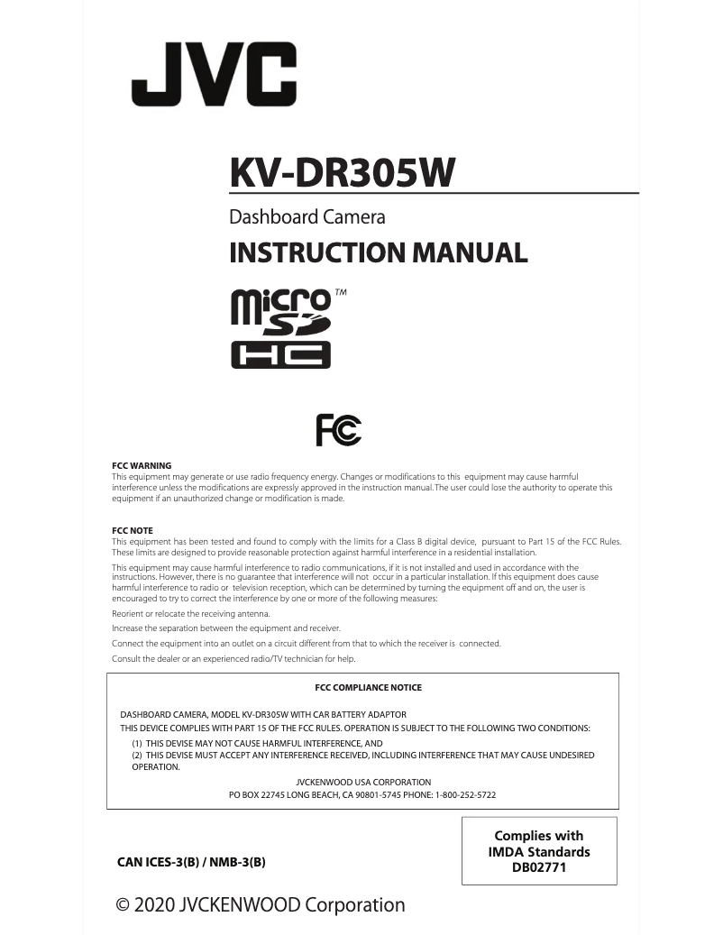 Image de la première page du manuel de l'appareil KV-DR305W