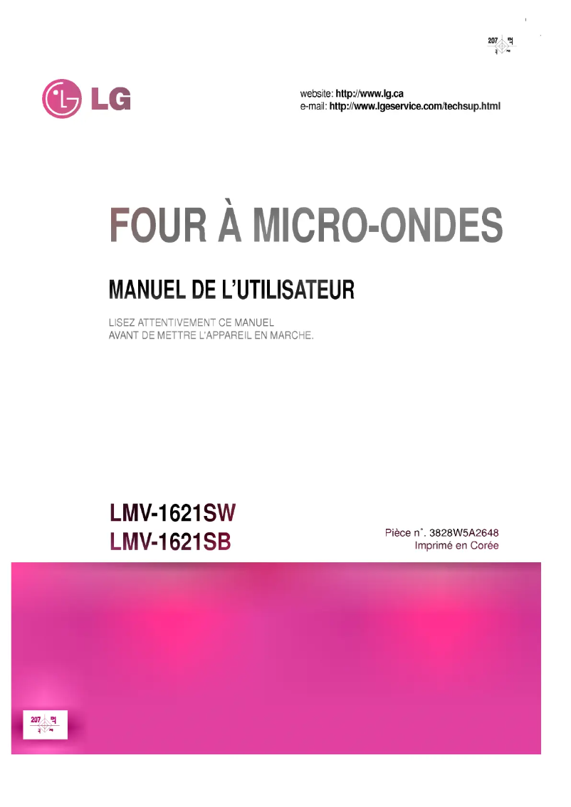 Page 1 de la notice Manuel utilisateur LG LMV-1621SB