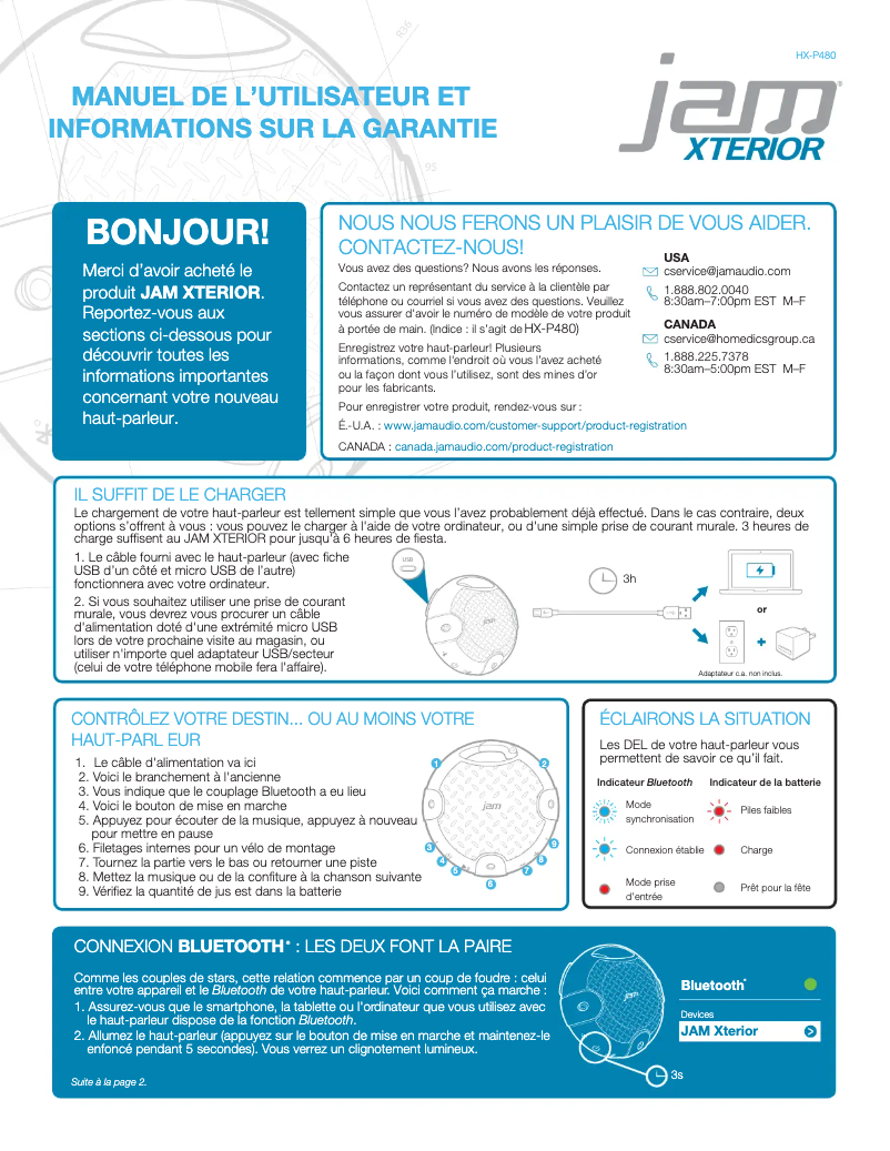 Page n°1 - Manuel utilisateur Jam Xterior HX-P480