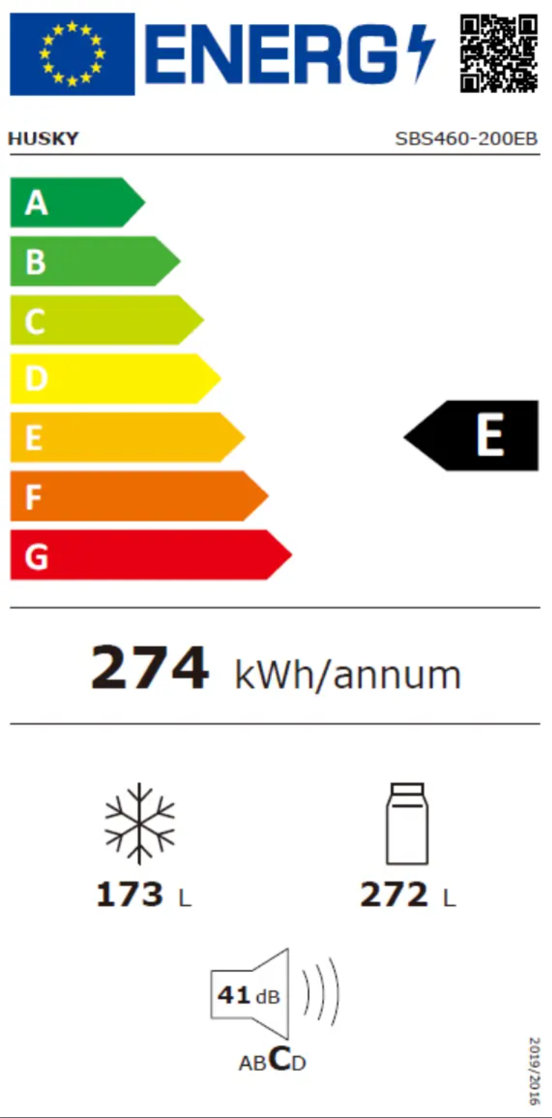 Page n°1 - Label énergétique Husky SBS460-200EB