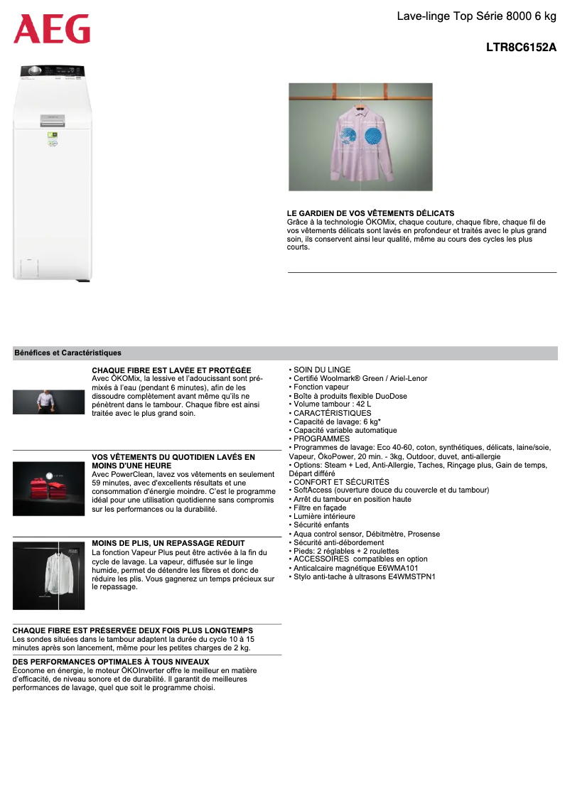 Page n°1 - Fiche technique AEG LTR8C6152A