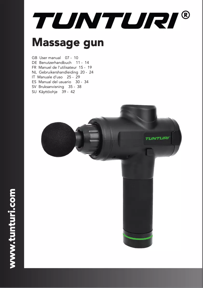 Page 1 de la notice Manuel utilisateur Tunturi Massage Gun