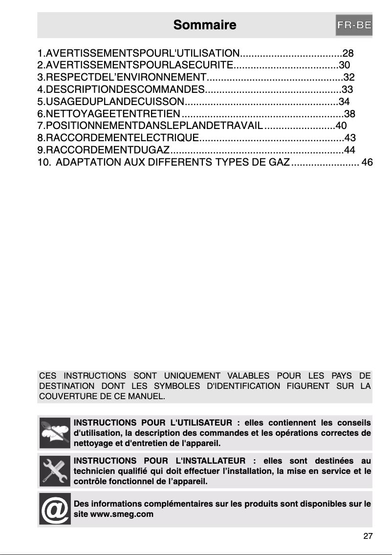 Page 1 de la notice Manuel utilisateur Smeg P1752XBN