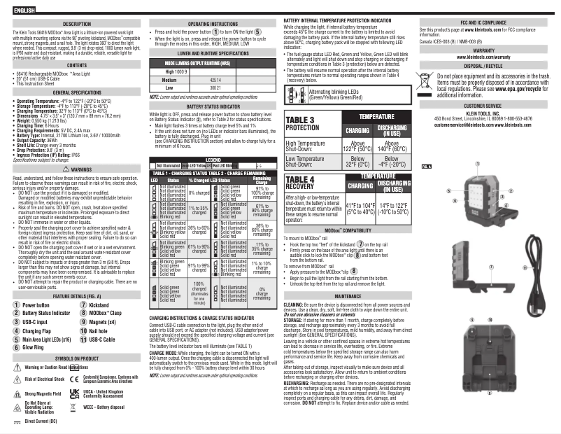 Page n°1 - Manuel utilisateur Klein Tools 56416