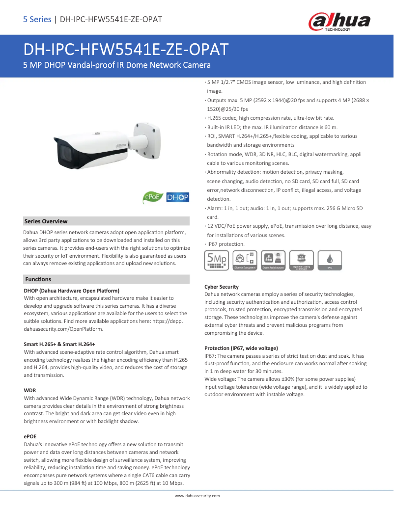 Page n°1 - Fiche technique Dahua Technology IPC-HFW5541E-ZE-OPAT