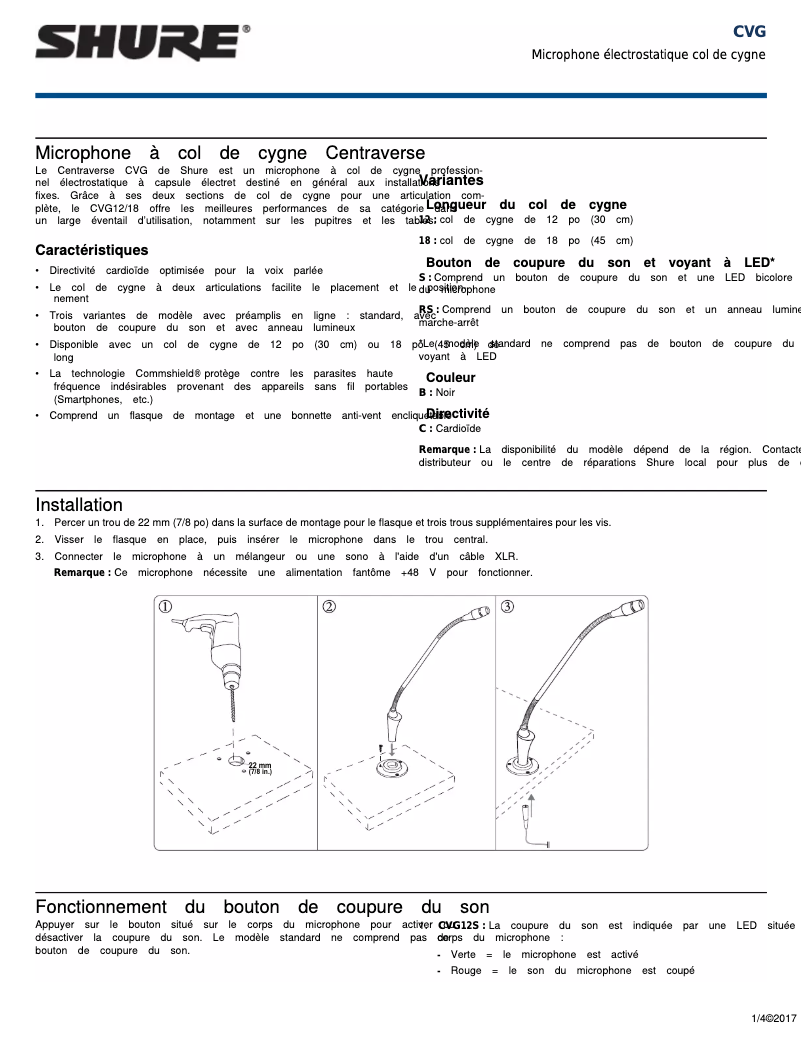 Page 1 de la notice Manuel utilisateur Shure CVG18