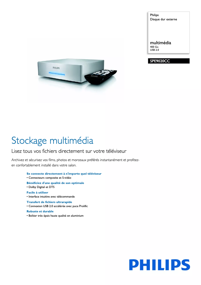 Página 1 del manual Ficha técnica Philips SPE9020CC