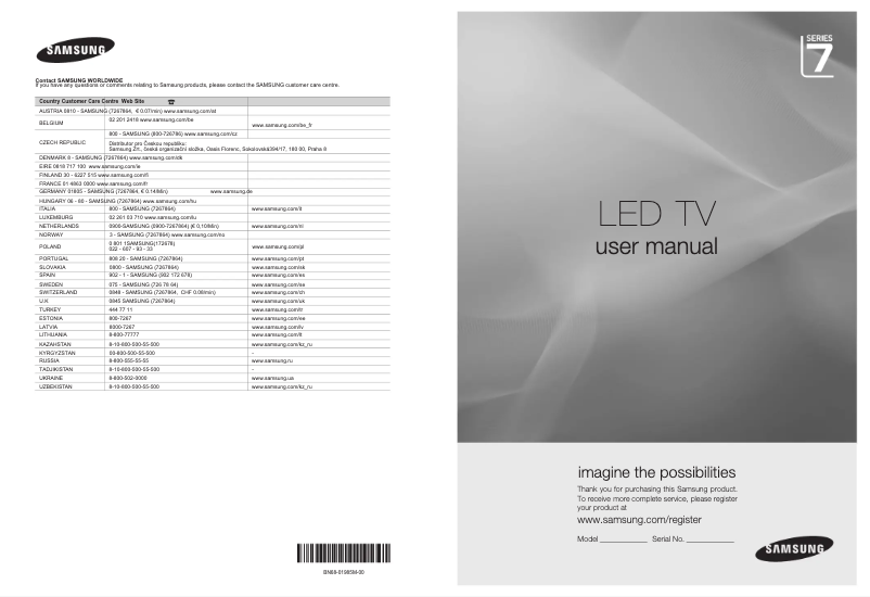 Page 1 de la notice Manuel utilisateur Samsung UE55B7050WW