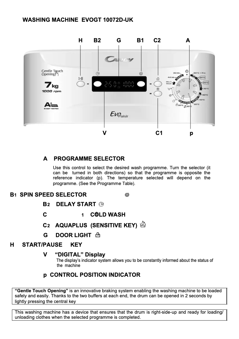 Page n°1 - Manuel utilisateur Candy EVOGT 10072D-UK