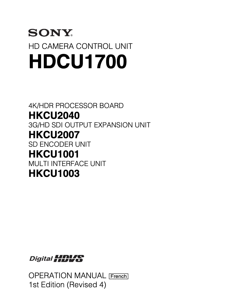 Page n°1 - Manuel utilisateur Sony HDCU-1700