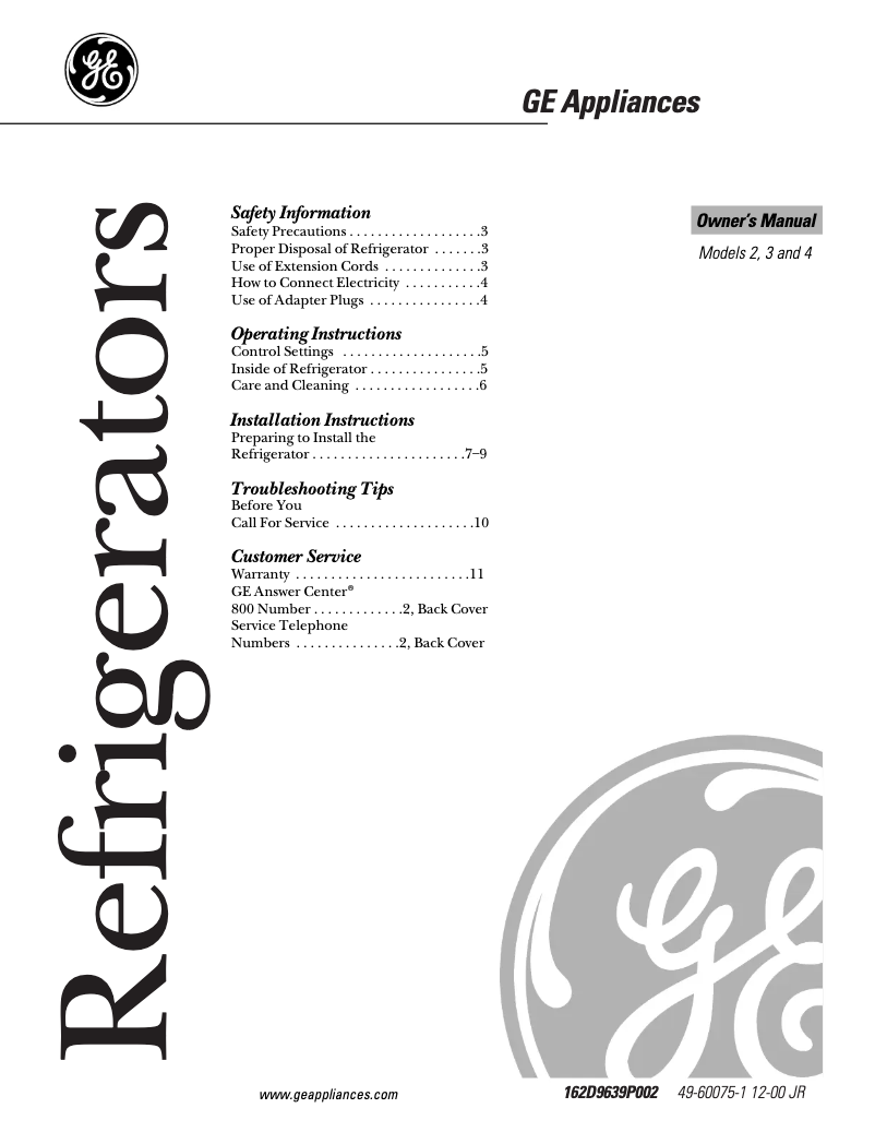 Page 1 de la notice Manuel d'utilisation et d'entretien GE TAX2BNCBL