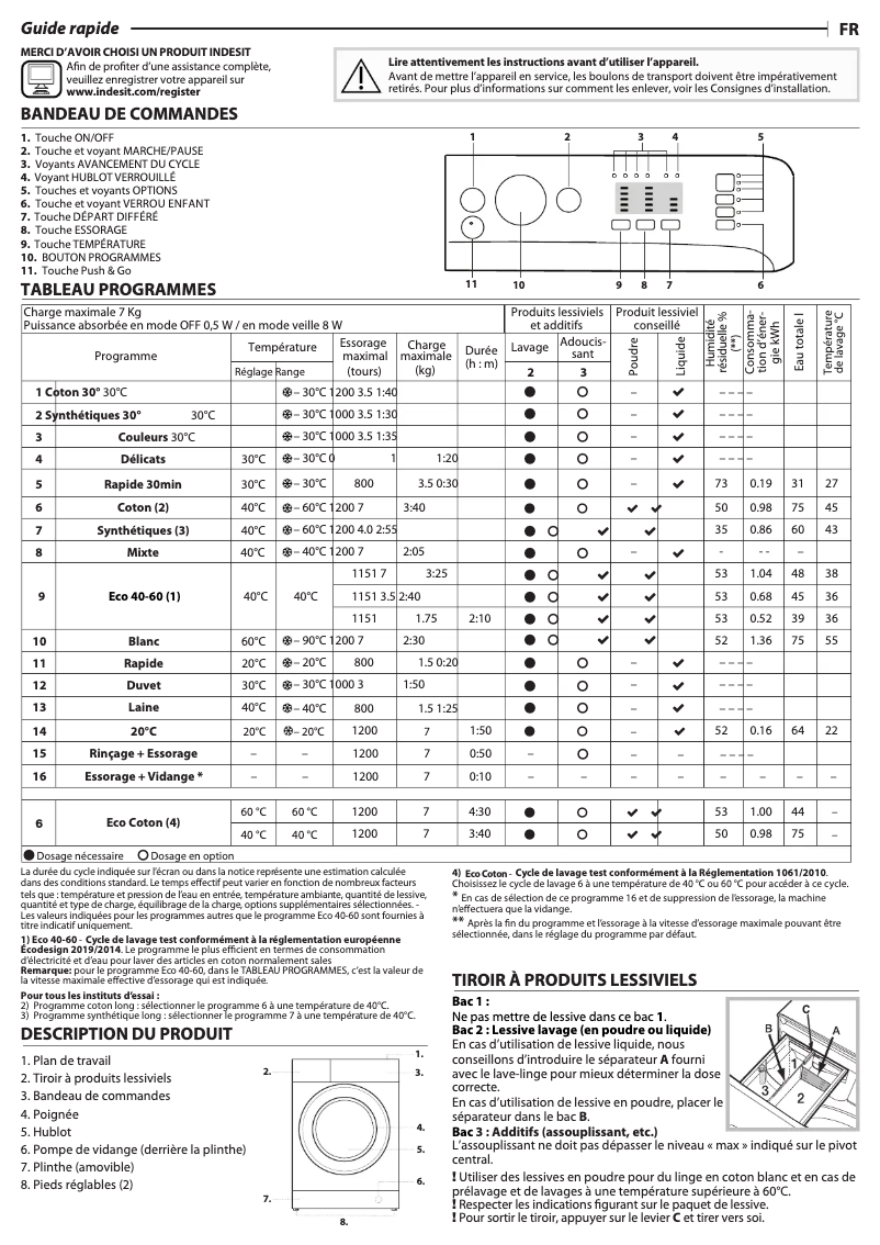 Image de la première page du manuel de l'appareil BWA71252WFR N