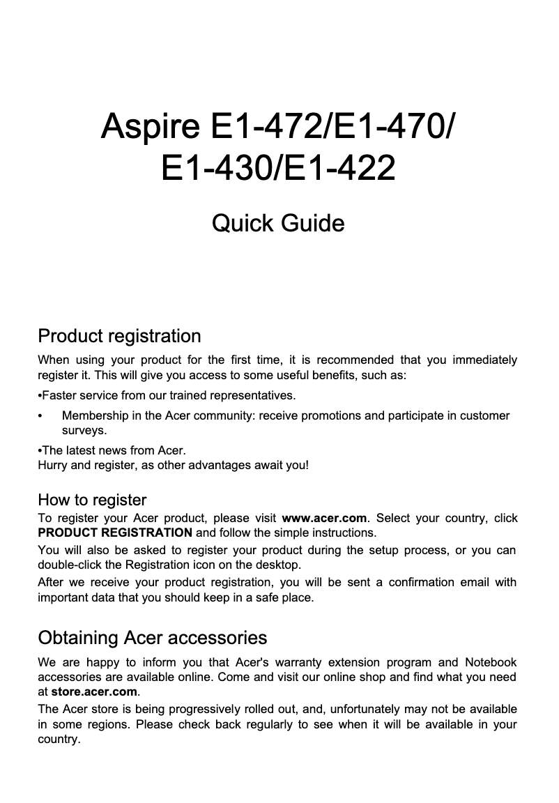 Imagen de la primera página del manual del dispositivo Aspire E1-422G