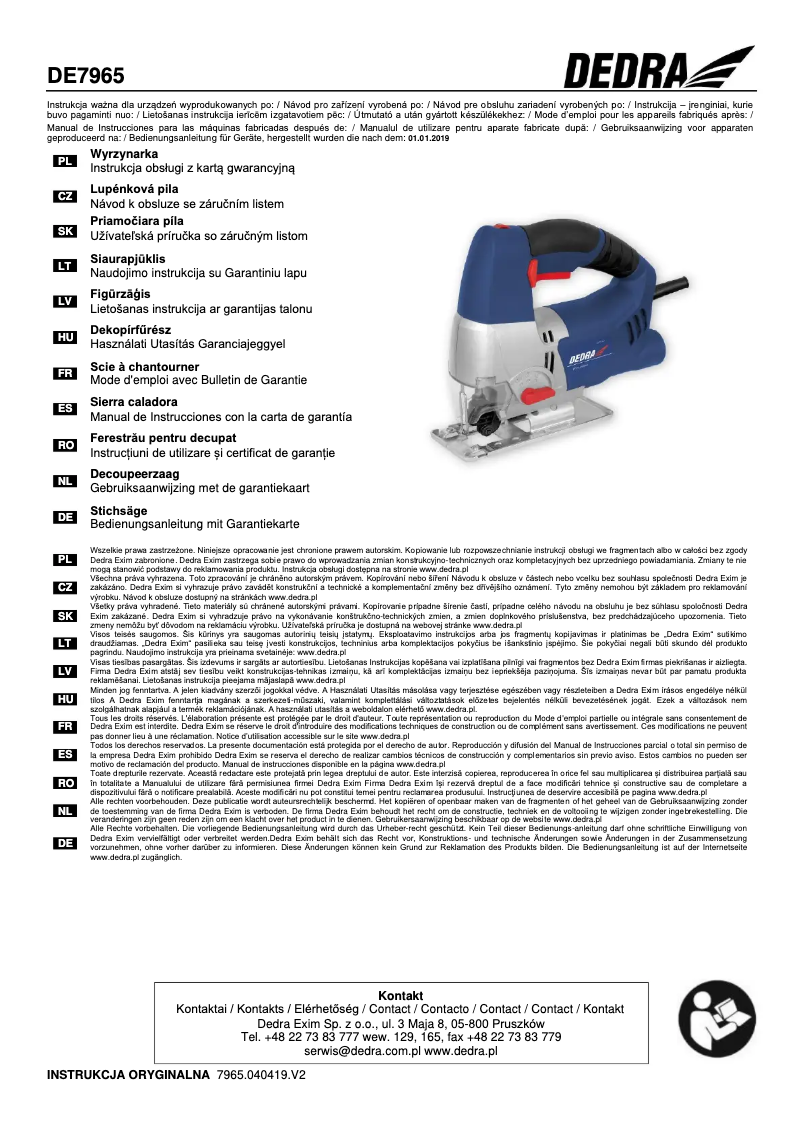 Page 1 de la notice Manuel utilisateur DEDRA DED7965