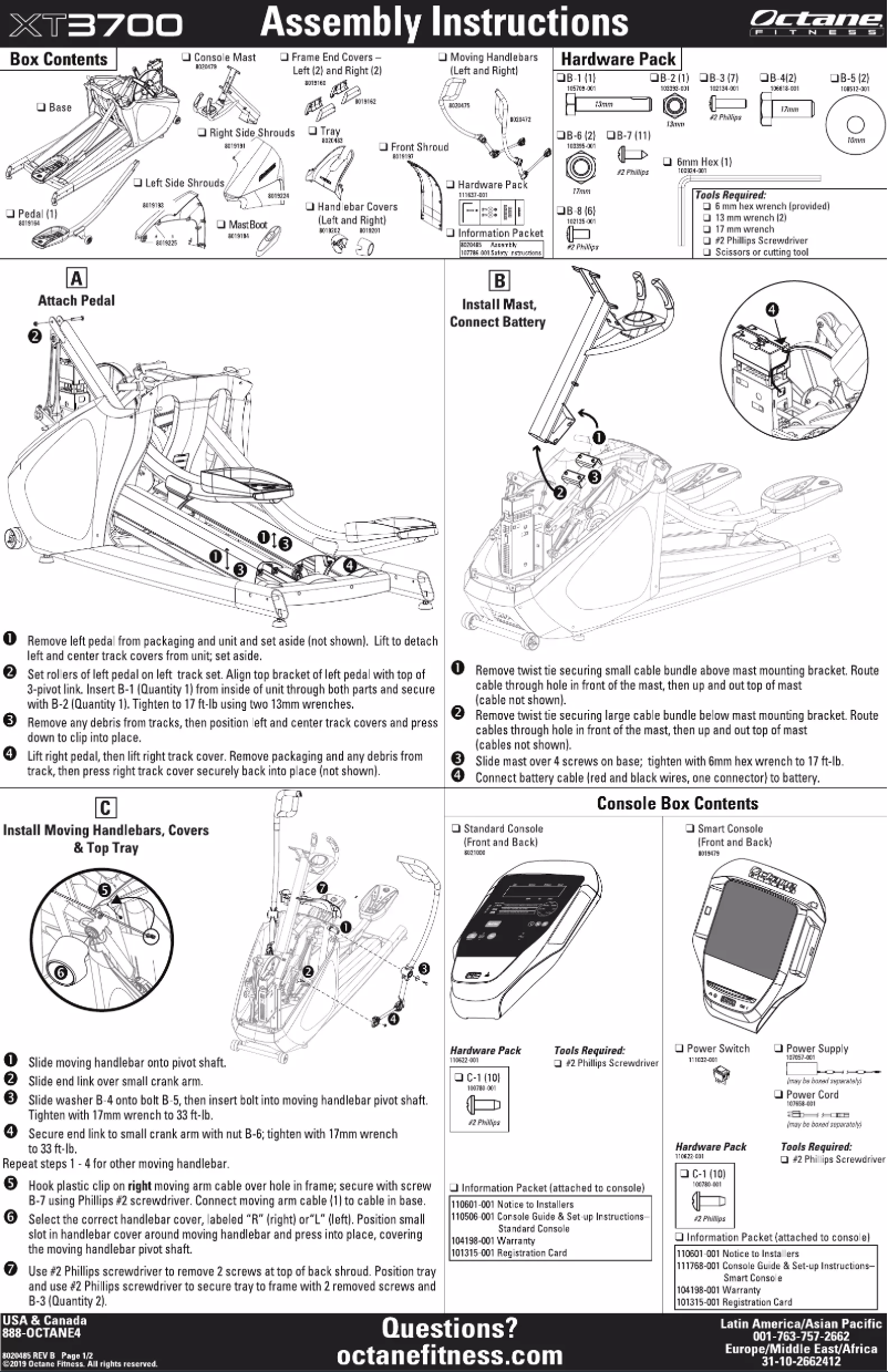 Page 1 de la notice Instructions / montage Octane XT3700