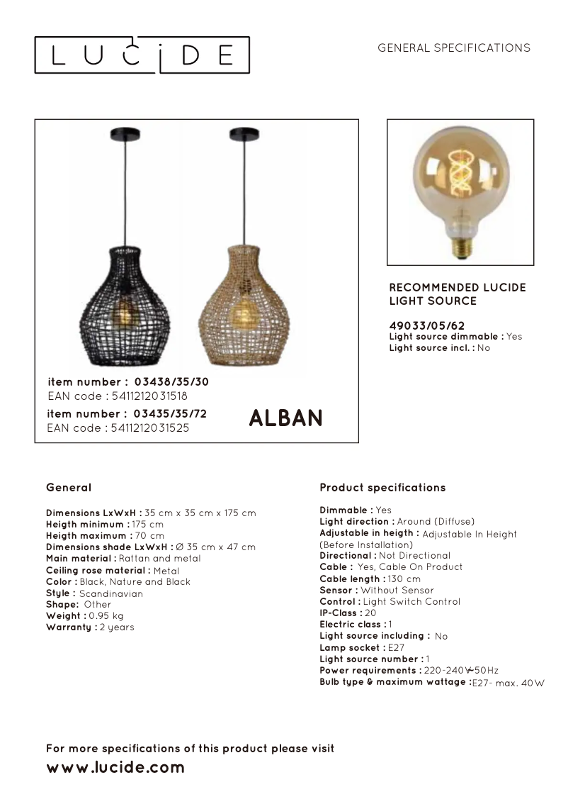 Page n°1 - Manuel utilisateur Lucide ALBAN