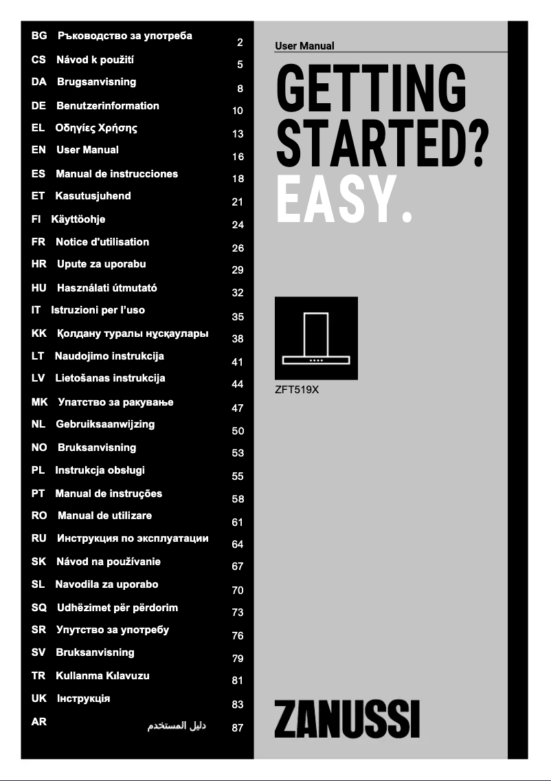 Page 1 de la notice Manuel utilisateur Zanussi ZFT519X