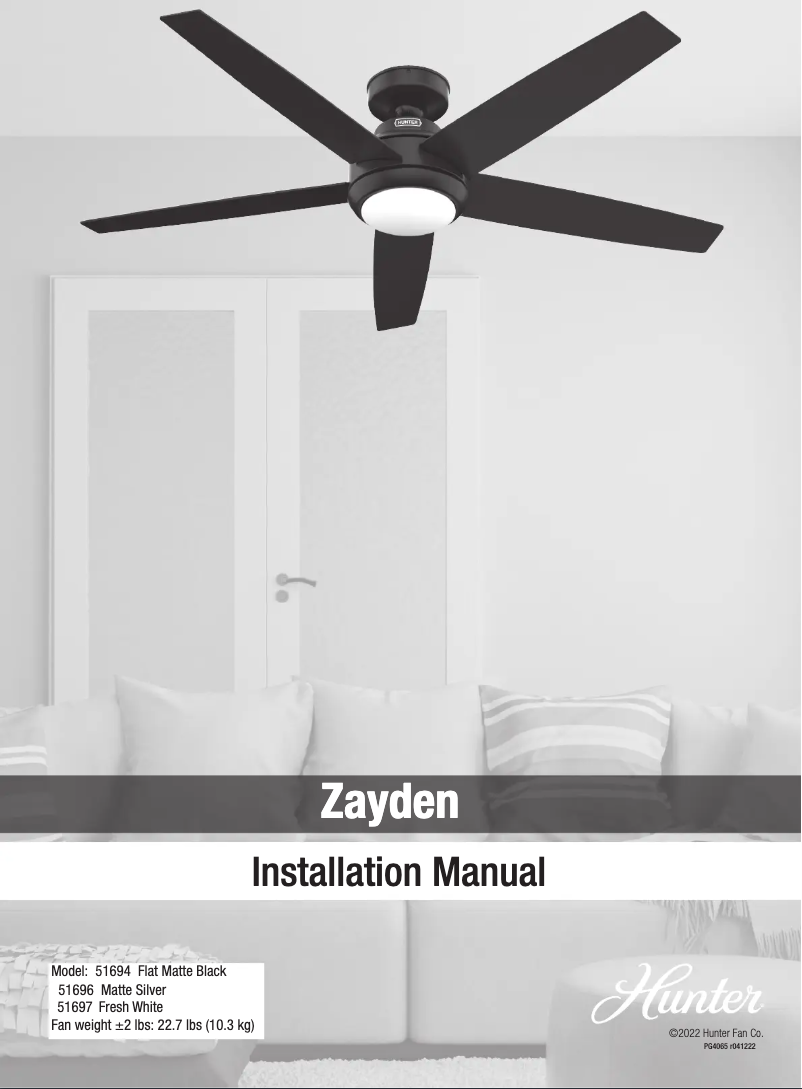 Page 1 de la notice Manuel utilisateur Hunter Zayden