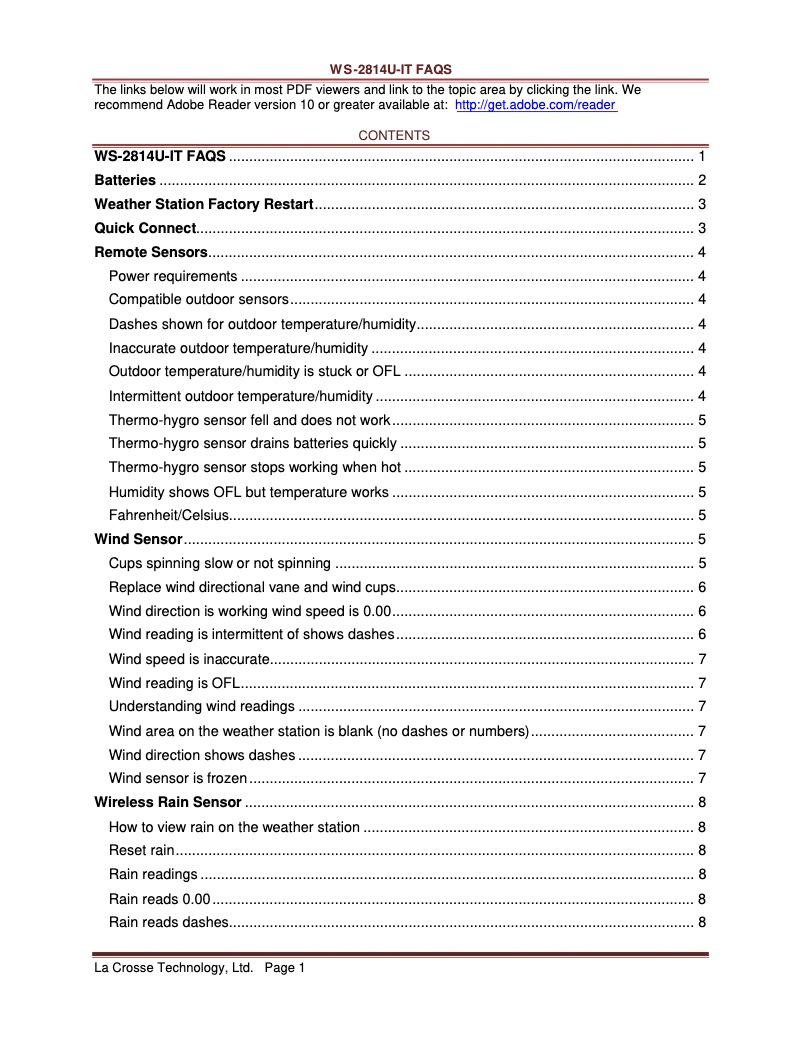 Page n°1 - FAQ La Crosse Technology WS-2814U-IT