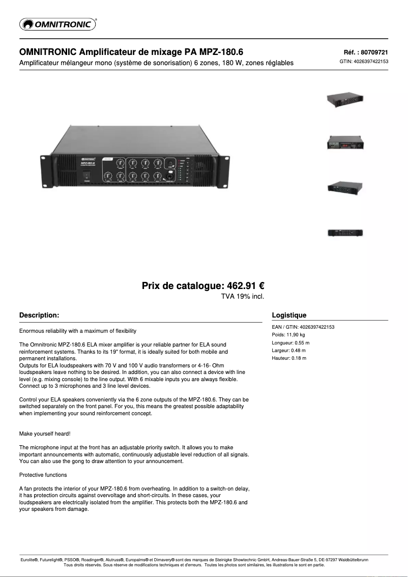 Page n°1 - Fiche technique Omnitronic MPZ-180