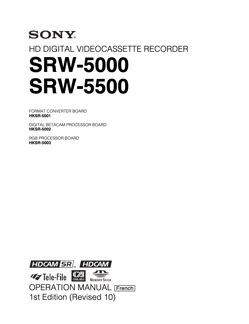Page n°1 - Manuel utilisateur Sony SRW-5500