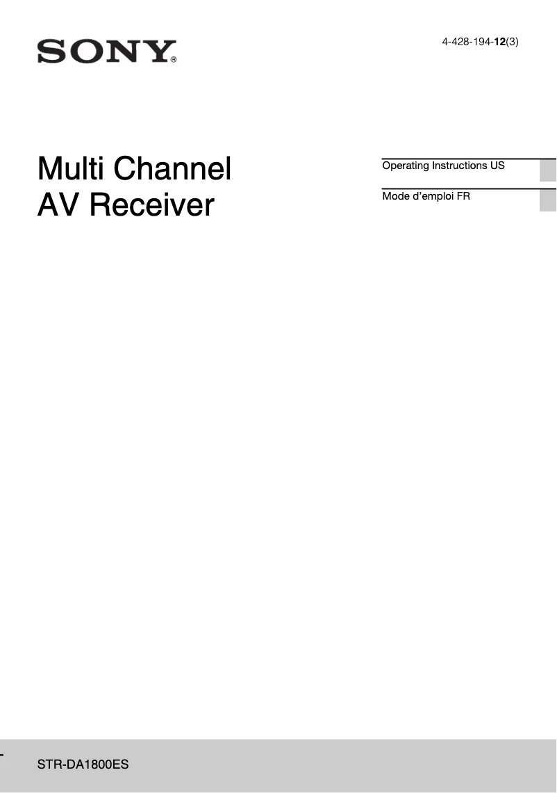 Page 1 de la notice Manuel utilisateur Sony STR-DA1800ES