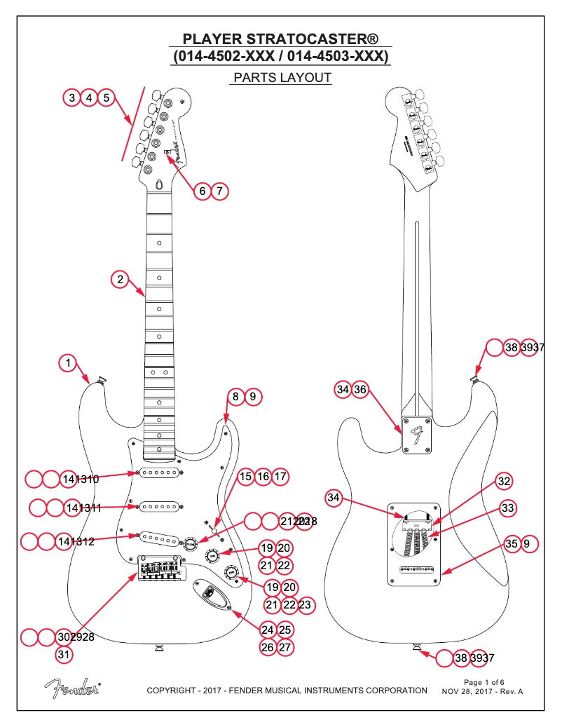 Imagen de la primera página del manual del dispositivo Player Stratocaster