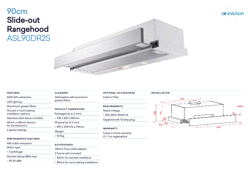 Page 1 de la notice Fiche technique InAlto ASL90DR2S