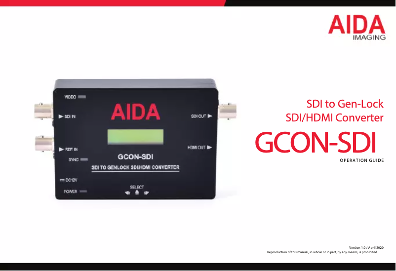 Page n°1 - Manuel utilisateur Aida GCON-SDI
