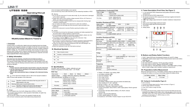 Image de la première page du manuel de l'appareil UT526