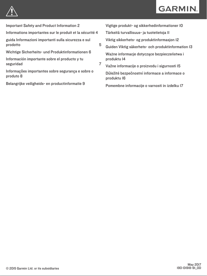 Page 1 de la notice Instructions de sécurité Garmin Varia RTL516