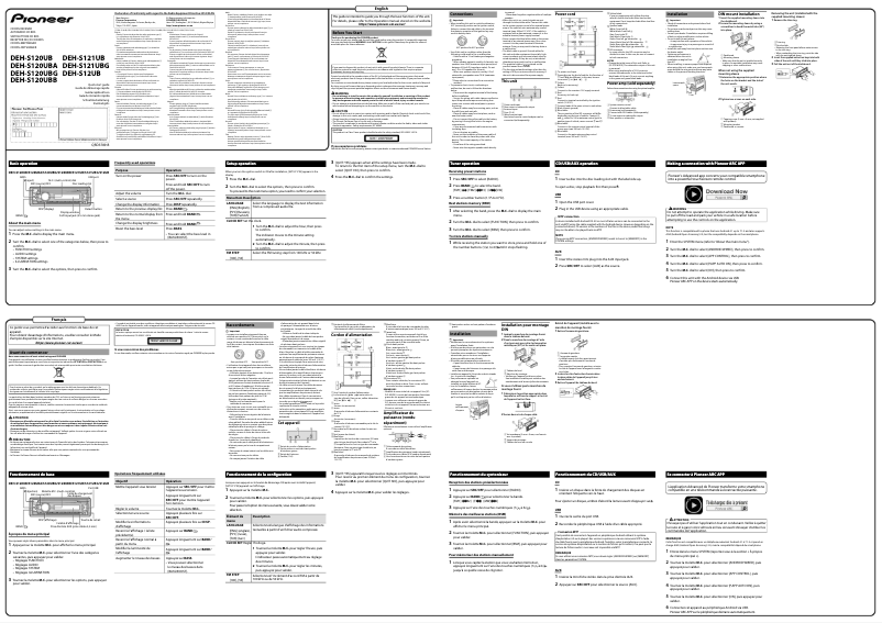 Page 1 de la notice Guide de démarrage rapide Pioneer DEH-S121UBG