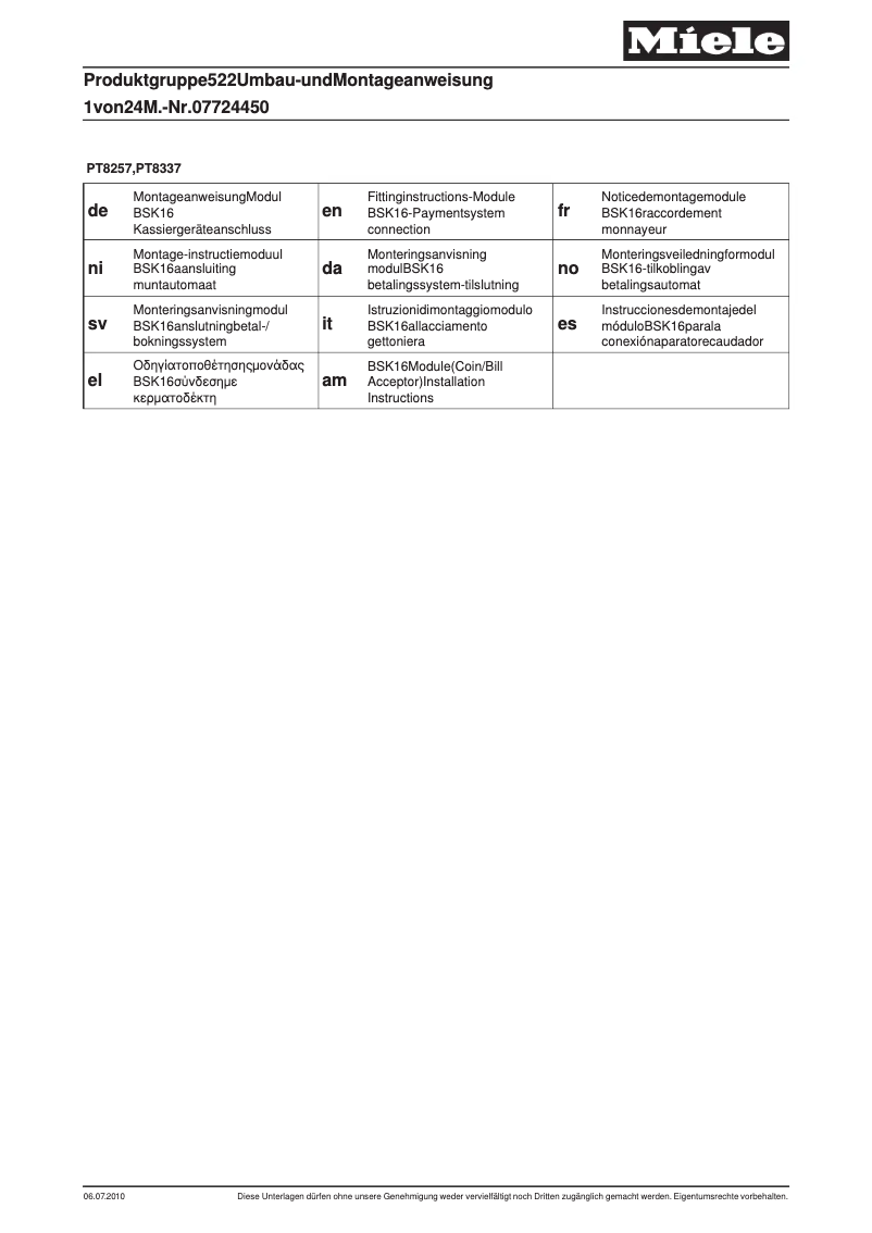 Image de la première page du manuel de l'appareil BSK 16