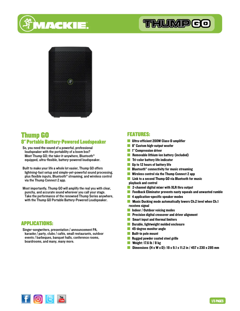 Page n°1 - Fiche technique Mackie Thump GO