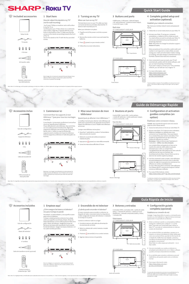 Page 1 de la notice Guide de démarrage rapide Sharp 4T-C50EL8UR