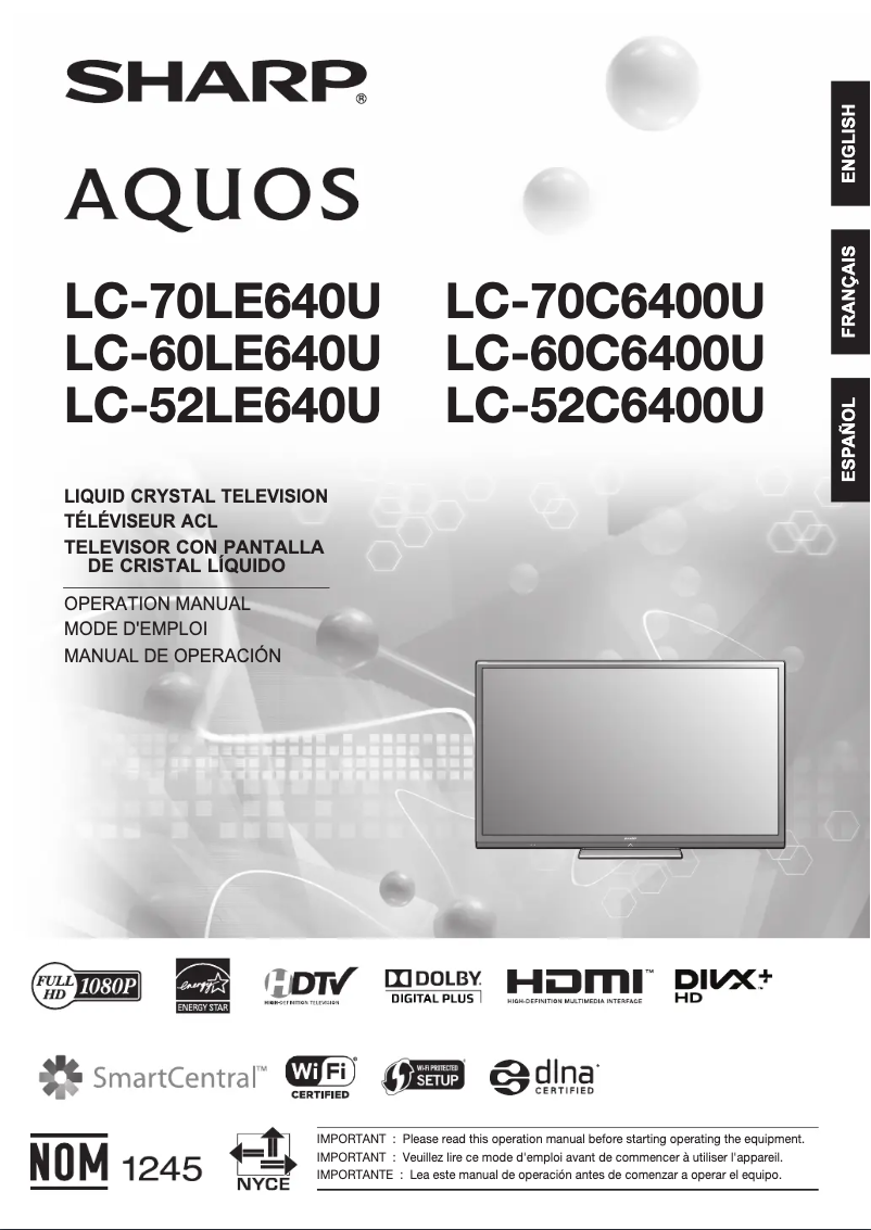 Page n°1 - Manuel utilisateur Sharp LC-52LE640U
