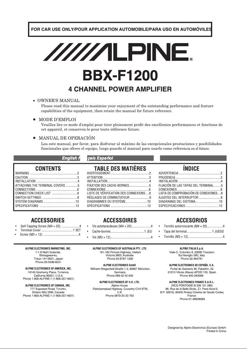 Image de la première page du manuel de l'appareil BBX F1200