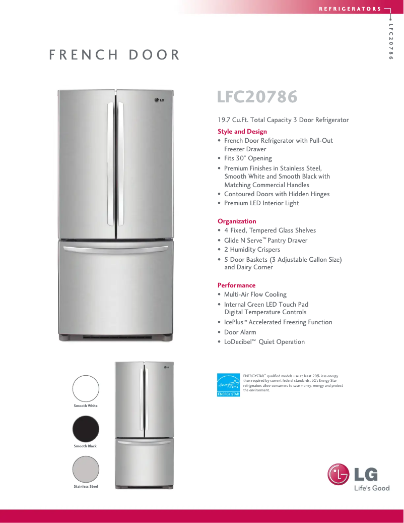 Page 1 de la notice Fiche technique LG LFC20786SW