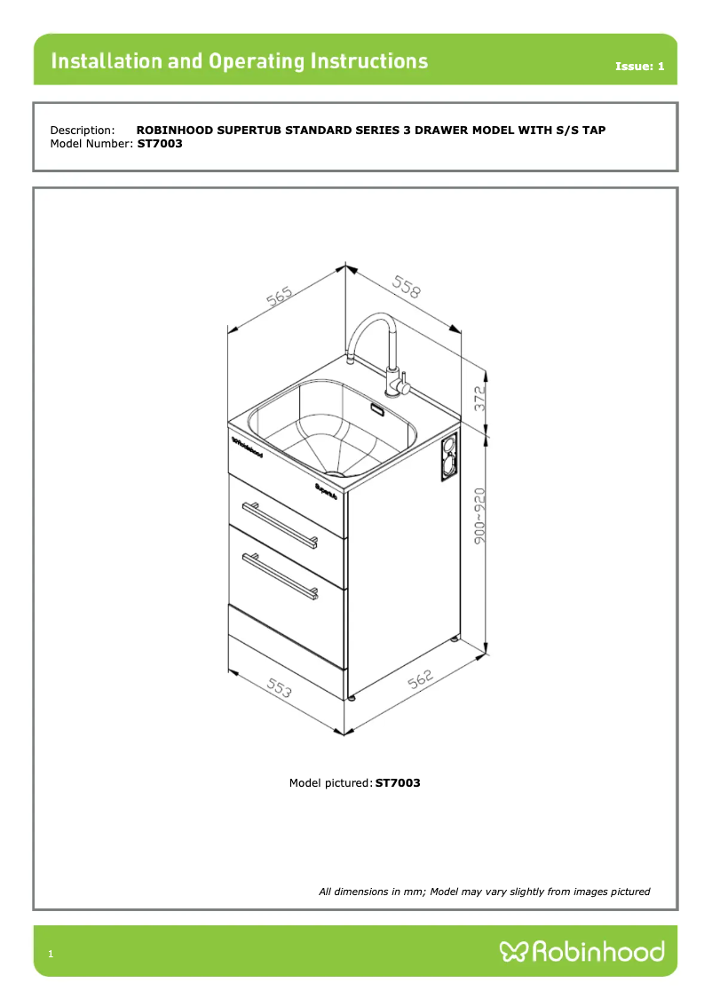 Page n°1 - Guide d'installation Robinhood ST7003