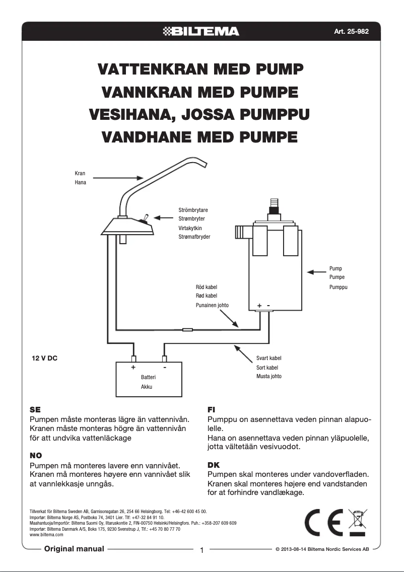 Page 1 de la notice Manuel utilisateur Biltema 25-982