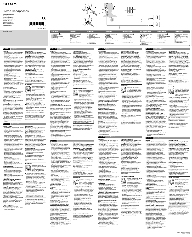 Image de la première page du manuel de l'appareil MDR-XB920