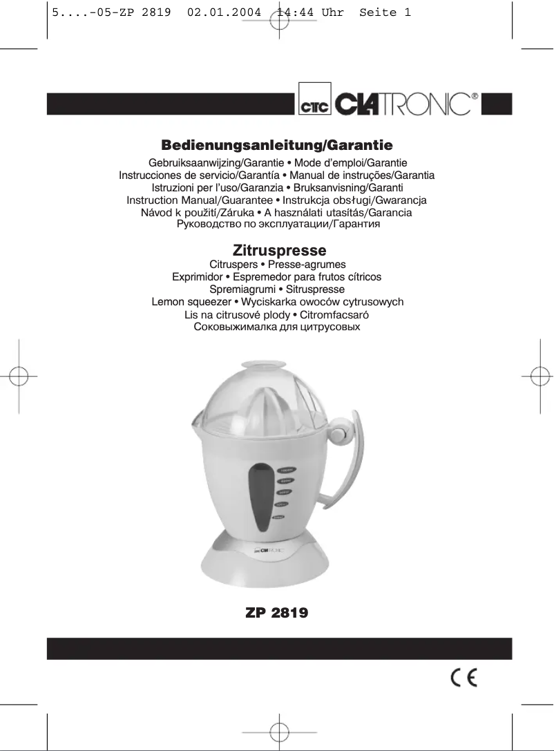 Page 1 de la notice Manuel utilisateur Clatronic ZP 2819