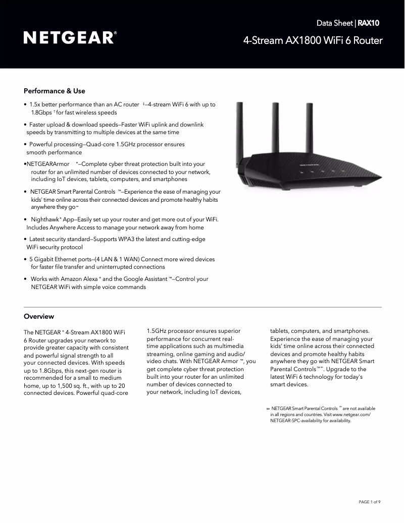 Page 1 de la notice Fiche technique Netgear Nighthawk RAX10