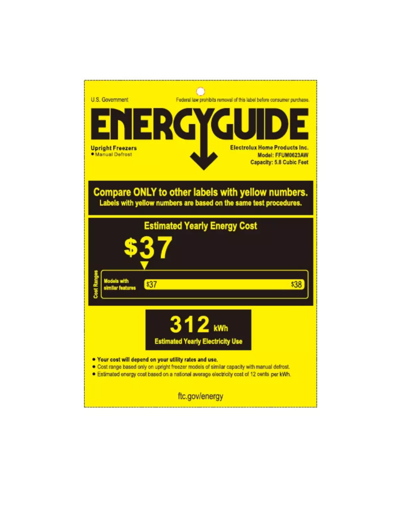 Página 1 del manual Etiqueta energética Frigidaire FFUM0623AW