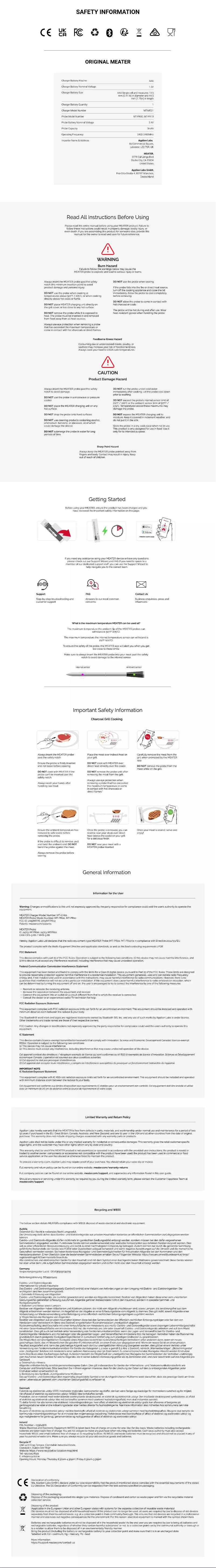 Page n°1 - Manuel utilisateur MEATER Original